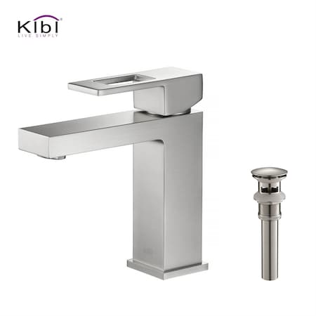 Kibi Cubic Single Handle Bathroom Vanity Sink Faucet with Pop Up Drain C-KBF1002BN-KPW100BN
